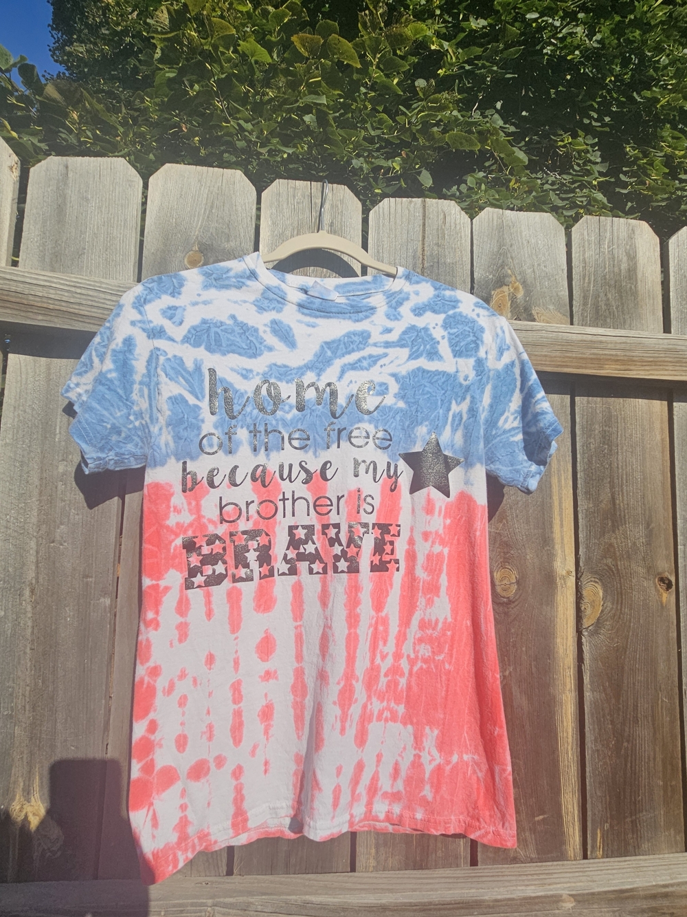 Home of the Free Because My Brother Is Brave Colortone Tye-dye Patriotic T-shirt